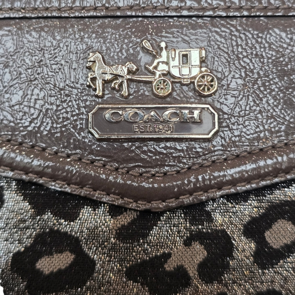 Coach Madison Ocelot Print Silver Black Metallic Canvas Wristlet - Picture 11 of 12